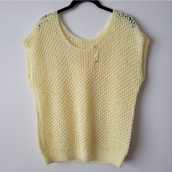 VINTAGE Handmade Hand Knit Scoop Neck Yellow Sleeveless Sweater - Picture 11 of 12